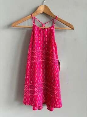 Decree Hot Pink Ikat Halter Neck Mini Dress Size XS Boho Geometric